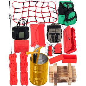 Crawler Car Decoration for 1/10 Trx4 Trx6 Axia1 SCX10 Redcat,Mini Luggage Net/Simulation Package,Luggage,Wood Box,Shovel,Fuel Tanks,Recovery Board, Toolbox,Antennas,Fire Extinguisher,Blue