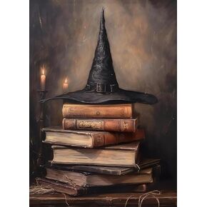 Halloween Witch Hat Book Diamond Painting Kits for Adults, 5D Diamond Art Kits for Adults Beginners, DIY Full Round Drill Diamond Dot Painting Gem Art Kits for Adult, Home Wall Decor 11.8x15.7 Inch