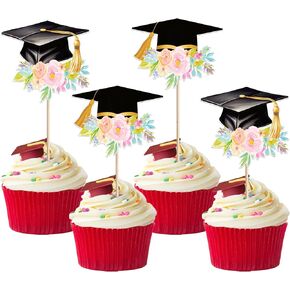 24 PCS 2025 Graduation Cupcake Toppers Glitter Diploma Congrats Grad Cap Cupcake Picks Class of 2025 Cake Decorations for 2025 School Graduation Theme Party Cake Decorations Supplies Orange