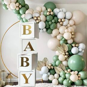 QIFU Baby Shower Decorations Baby Balloon Boxes Blocks with 30 Letters for DIY Boy Girl 1st Birthday, Teddy Bear Baby Shower, Bridal Shower, Gender Reveal Party Decoration