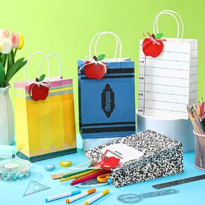 Geyoga 24 Sets Back to School Gift Bags with Apple Tags Pencil Notebook Composition Book Crayons Gift Bags Teacher Appreciation Party First Day of School Favors Wrapping 5.9 x 3.15 x 8.27 Inches in Kuwait
