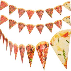Boao 4 Pcs 42 ft Pizza Decorations Banner Party Garland Pennant Streamers for Pizza Party Turtle Themed Birthday Supplies, Pre-assembled