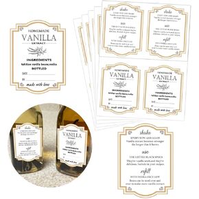 Homemade Vanilla Extract Stickers With Instructions, 1.5x2 Inch Personalized Instruction Labels for Handcrafted Bottles, Jar Kitchen Pantry, 2oz, 4oz, 8oz Bottles (100 Pcs)