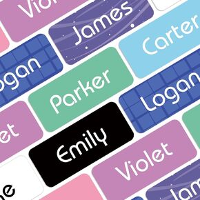 Personalized Name Labels for Kids (100 Labels) - Custom Waterproof Name Stickers for Clothes Tags, Lunch Boxes, Water Bottles, Daycare & School Supplies (1.2" x 0.5")