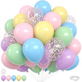 Blue and Yellow Balloons,50PCS 12 Inch Flower Bubble Printed Metallic Blue Yellow Balloons with Ribbon,for Birthday Theme Party Decorations
