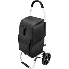 2 in 1 Shopping Cart, 330 lbs Grocery Cart on Wheels, Foldable, Load-Bearing Hand Truck with Black Waterproof Bag for Shopping, Moving, Groceries, Luggage,Office.