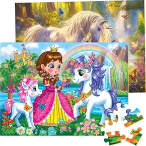 100 Piece Puzzles for Kids - Princess & Unicorns, 2 Sets of 100-piece Jigsaw Puzzles for Toddler Children Learning Educational Puzzles Toys - Every Piece is Unique