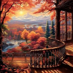 Fall Landscape Diamond Painting Kits for Adults, 5D Mountain Lake Diamond Art Kits for Adults Beginners, DIY Full Round Drill Diamond Dot Painting Gem Art Kits for Adult,Home Wall Decor 13.8x13.8 Inch