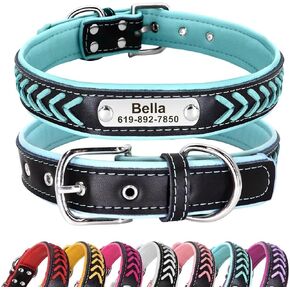 Didog Personalized Leather Dog Collar, Braided Custom Leather Dog Collars with Engraved Nameplate for Small Medium Large Dogs, Red, M