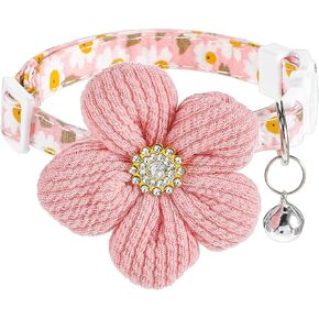 Girl Dog Collars, Small Dog Collar Girl Puppy Collar, Adjustable Cute with Flower and Bell Puppy Accessories (Pink)