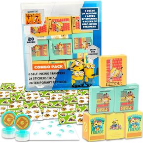 Minions Party Favors for 20 Guests Bundle ~ 20 Pieces Despicable Me Favor Boxes with Stickers, Tattoos and Stampers for Kids Birthday Party | Minions Party Supplies and Decorations Combo Pack