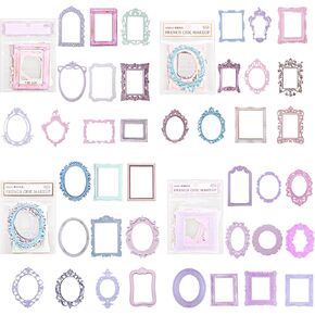 40 Pcs Scrapbook Frame Stickers, Scrapbooking Embossed Embellishments Junk Journal Photo Frame, Vintage Hollow Scrapbook Lace Borders Stickers Decorative Paper for DIY Crafts Picture
