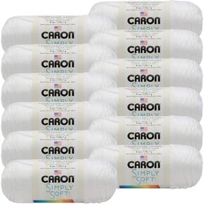 Caron White, Simply Soft Solids Yarn, Multipack of 12, 12 Pack