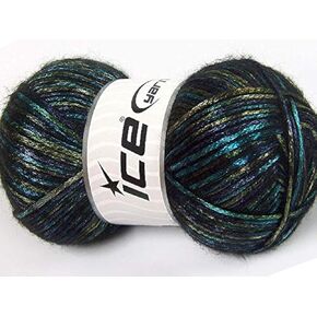 Glam Universe Variegated Metallic Shine Fuzzy Wool Nylon Blend Yarn 100 Grams, 250 Yards - Greens, Blues - Sage Olive Turquoise Navy Teal