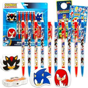 Sonic The Hedgehog 10 Count Mechanical Pencils for Classroom Set - School Supplies Bundle with 10 Pencils, 4 Erasers, Plus Stickers, More | Sonic School Supplies for Kids, Boys, Girls