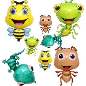 8PCS Insect Animal Balloons Set Bee Gecko Ant Mantis Foil Mylar Balloon for Girls Boys Garden Insect Animals Themed Birthday Party Supplies Decorations