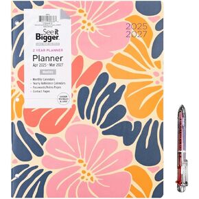 PlanAhead See it Bigger Home/Office 2-Year Monthly Planner APRIL 2025-MARCH 2027 Specialized Large Print, Size 8.5'' X 11'', assorted colors and 6 in 1 Multicolor Ballpoint Colorful Ink Pen.