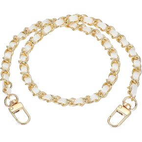 MECCANIXITY Purse Chain Strap, 24 Inch PU Leather Purse Handle Strap Replacement DIY Chain Strap with Zinc Alloy Buckle for Crossbody Bag Shoulder Bag, White
