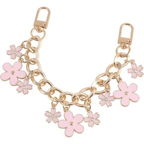 Pink Flower Purse Chain Strap, 7.8 Inch Long Gold Extender Chain with Alloy Floral Charms Decorative Accessories for Wallets Handbags Crossbodys Shoulder Bags