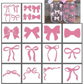 Bow Coquette for Painting Stencils Reusable, 12Pcs 4 Inch Bow Stencils for Painting on Wood, Wall,Tile Home Decor, Clothes, Rock, Door, Art Cards Decorations