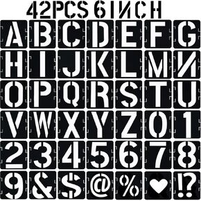Reusable Letter Stencils for Painting 2 INCH, 42 Pcs Alphabet and Number Stencils for DIY Project Art Craft Spray Painting Templates Interlocking Stencil Kits for Wood Signs, Wall Art