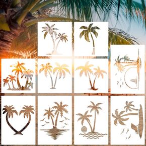 10pcs استنسل شجرة النخيل للطلاء ، أحجامان قابلة لإعادة الاستخدام الصيفية شاطئية الأشجار قوالب للطلاء على الجدران القماشية الأثاث DIY