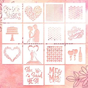 14Pcs Wedding Stencils, Heart Stencils for Painting on Wood, Reusable Crafts Templates for Wedding Gifts for Newlyweds