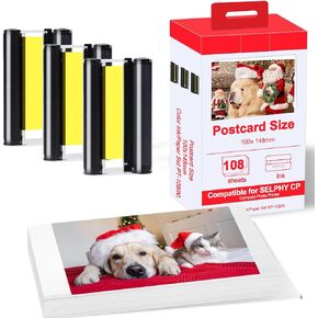 Compatible with Canon Selphy CP1500 Ink and Paper Bundle,KP-108IN 3 Color Ink Cassette and 108 Sheets 4 x 6 Paper Glossy for SELPHY CP1300, CP1200, CP910, CP900, CP760, CP770, CP780 CP800 Printer