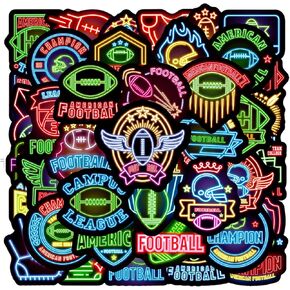 50pcs Neon Football Theme Waterproof Vinyl Stickers - Sports Decor & Party Favors Gifts for Laptop, Water Bottle, Skateboard