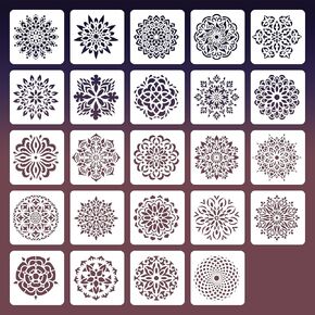 24 pcs Mandala Painting Craft Stencils – Reusable Mandala Stencil Templates (3.6 x 3.6 in) for Painting Wood, Canvas & DIY Art Crafts, Geometric Pattern Stencils for Painting Projects