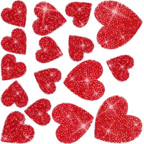 16 Pieces Heart Shape Diamond Appliques Iron on Rhinestone Applique Glitter Rhinestone Applique for DIY Crafts Clothes Bag Pants Wedding Decoration (Red, 4 Sizes)