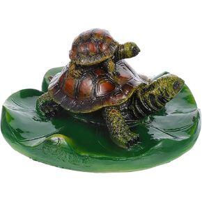 Happyyami 1Pc Floating Turtle Decoration Realistic Resin Turtle Figurine on Lily Pad for Pond Garden and Water Features