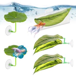 5PCS Betta Hammock Soft Aquarium Decor Plastic Plant Leaf BettaTube Tunnel Fish Tank Decor Aquarium Hideout with Suction Cup Lightweight and Realistic Resting Spot Fish Toy for Sleeping Resting Breedi