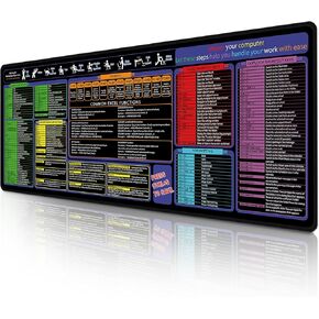 Mouse Pad with Excel, Word, Shortcuts – Excel Cheat Sheet Desk Pad – Portable Computer Mousepad – Gaming, Office, Waterproof, Non-Slip, Stitched Edges 31.5 x 11.8inches x 3mm