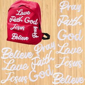 Lyrow 12 Pcs Christian Embroidered Iron on Patches 4-6 Inch Christian Patches Bulk Motivational Religious Sew On Applique for Clothes Backpacks Hats DIY Accessories, 6 Styles(Black)