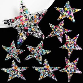 12Pcs Star Shape Rhinestone Iron On Patches, BetterJonny 8cm Bling Iron on Star Patches Rhinestone Glitter Star Patches Colorful Rhinestone Star Patches for DIY Clothing Repair Decoration