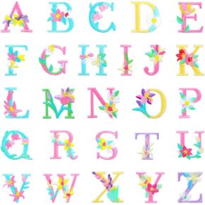 52 Pcs Iron on Letters, Letter Patches Fabric Letter Embroidery Alphabet Patches Individual Floral Letters for Pink Clothes Dress Hat Socks Jeans Shirts Jackets Bags Coat Backpack Accessory
