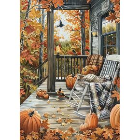 Fall Pumpkin Chair Leaf Diamond Art Kits for Adults, 5D Diamond Painting Kits for Adults Beginners, DIY Full Round Drill Diamond Dot Painting Gem Art Kits for Adult, Home Wall Decor 11.8x15.7 Inch