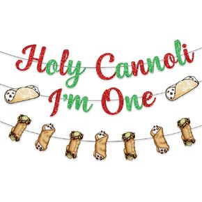 Holy Cannoli I’m One Banner Italian 1st Birthday Decorations Italian Birthday Party Decorations with Italian Food Pencake Garland Banner for Italian Themed Party Decorations
