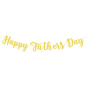 Happy Father’s Day Decorations Banner, Glitter Gold Fathers Day Party Supplies Decor for Office Classroom Home Fireplace Mantle Wall Photo Props Photography