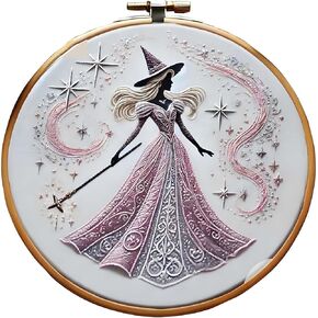 Roioiow Witch Embroidery Kit – Complete Embroidery Material Set, for DIY Hand Embroidery Cross Stitch, Ideal for Beginners Women Girls (Front Witch)