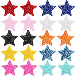 20pcs Sequin Iron on Patches, 2.55x2.36in Star Applique Patches Multicolor Sequin Embroidery Patches Shiny Stars Patches of Clothes Shoes Bags Hats for Woman&Man