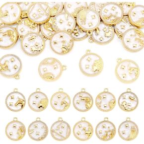 Cheriswelry 24pcs 12 Constellation Charms Gold Plated Round Round Monamel Pendants Sign Sign