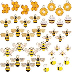 40 PCS لطيف عسل العسل المعلقات Bee Charm DIY BEE DANGLE SHARMS RHINESTONE مينا الحرف الزخرفة سبيكة سليفيس كيلوكيز لمجوهرات مصنوعة يدويًا لصنع سوار القلادة.