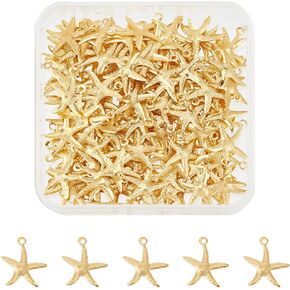 UNICRAFTALE 150 pcs Iron Pendant Ocean Charms Starfish Sea Animal Charms Light Gold Metal Pendant Hole 1.4mm for DIY Necklace Bracelet Earring Jewelry Making