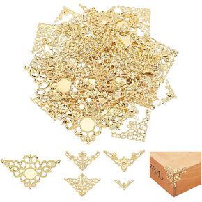 PH PandaHall 100pcs 5 Styles Corner Protector Gold Filigree Corner Embellishments Hollow Triangle Wrap Connector Metal Frame Corners Tray Decorations for Book Album Resin Fillers Jewelry Making