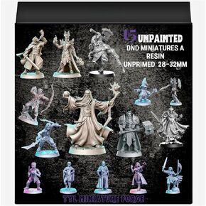 TYL 15-Piece Miniature Set – Unpainted 32mm Resin Miniatures for DND, Pathfinder & Tabletop RPGs – High-Detail Fantasy Models for Dungeon Masters & Miniature Painters