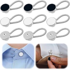 9Pcs Premium Collar Extenders for Men's Dress Shirts,Jeans Pants for Men and Women,Elastic Neck Button Extenders&Collar Stays,Suit Accessories for Formal Wear (Black/White/Silver)
