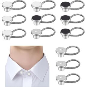 12 PCS Shirt Collar Button Extenders for Men's Dress Shirts, Comfortable Neck Button Extender, Also Works as Button Extenders for Jeans and Pants, Includes Collar Stays