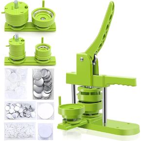 Button Maker Machine Multiple-Sizes, DIY Pin Button Maker Machine Kit with Interchangeable Button-Models&Free Button Parts&Circle Cutter&Wrench Gadget (Green, 32+58mm)